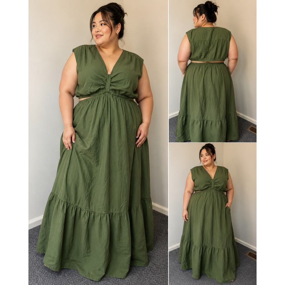 Isabel by Ingrid & Isabel Olive Green Cutout plus‎ Maxi Dress XXL Pockets